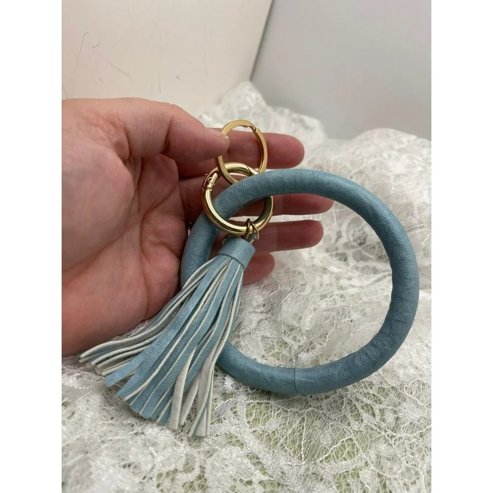 Blue Bangle Bracelet Fringe Dangle Key Ring